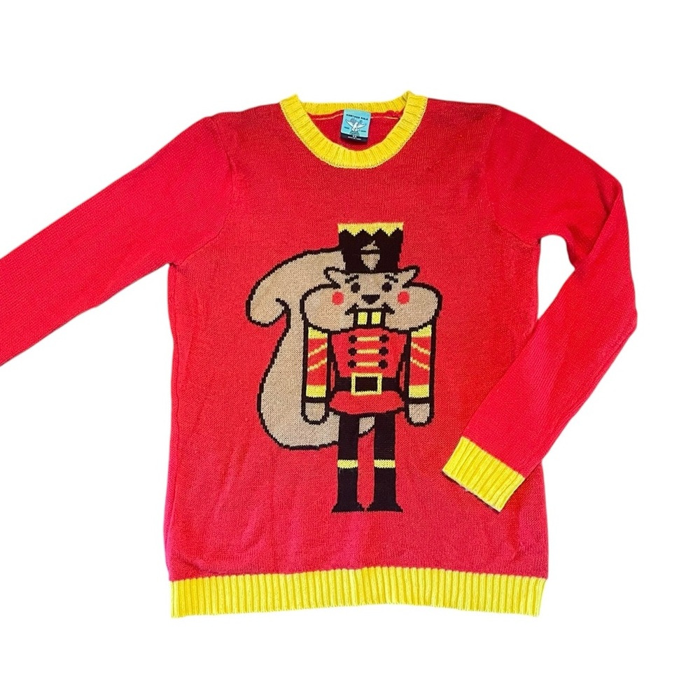 Norther Pole Red/Yellow Toy Soldier Squirrel  Nutcracker Holiday Sweater XS